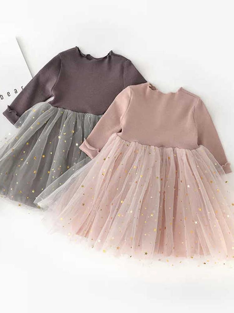 Starlight Little Girls Mocha Grey Party Dress with Tulle & Gold Effects Skirt 6M to 3 Y - Stylemykid.com