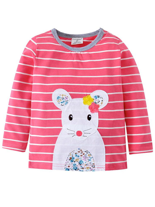 Missy Mousey Long Sleeve Girls Bubblegum Pink & White Striped Top - Stylemykid.com
