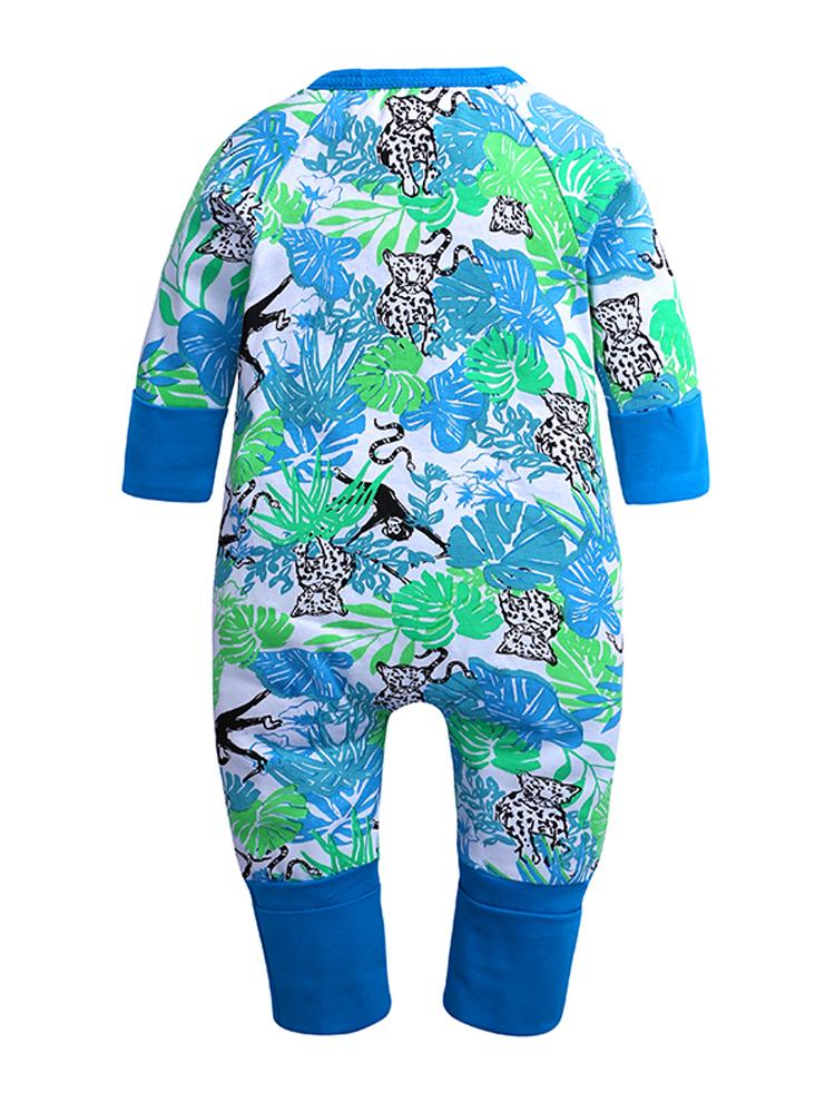 Blue Monkey and Friends - Blue Baby Zip Sleepsuit with Hand & Feet Cuffs - Stylemykid.com