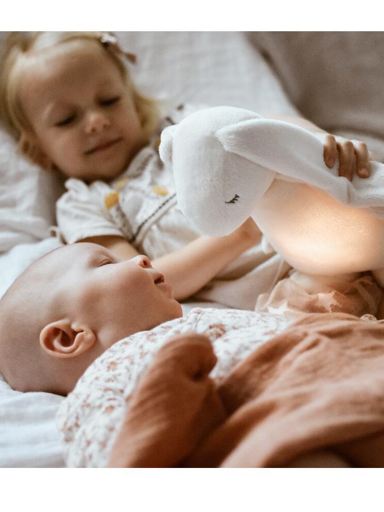 Moonie Humming Friend Baby Night Light & Sleep Aid - POWDER - white with pink ears - Stylemykid.com