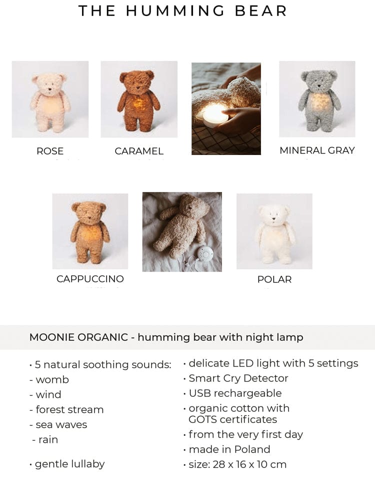 Moonie - Organic Humming Friend Bear Nightlight & Sleeping Aid - CAPPUCCINO - Stylemykid.com