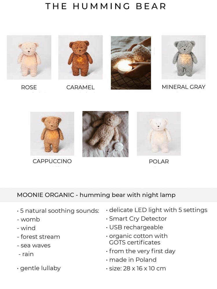 Moonie - Organic Humming Friend Bear Nightlight & Sleeping Aid - ROSE - Stylemykid.com