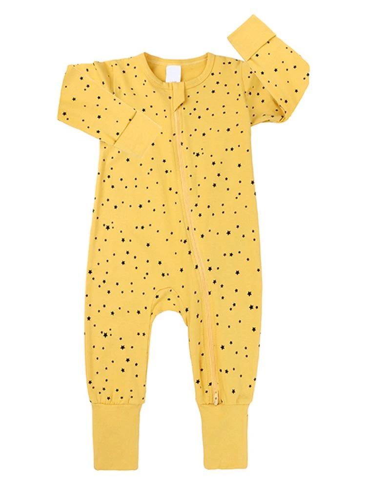 Mustard Stars Baby Zip Sleepsuit with Hand & Feet Cuffs - Stylemykid.com