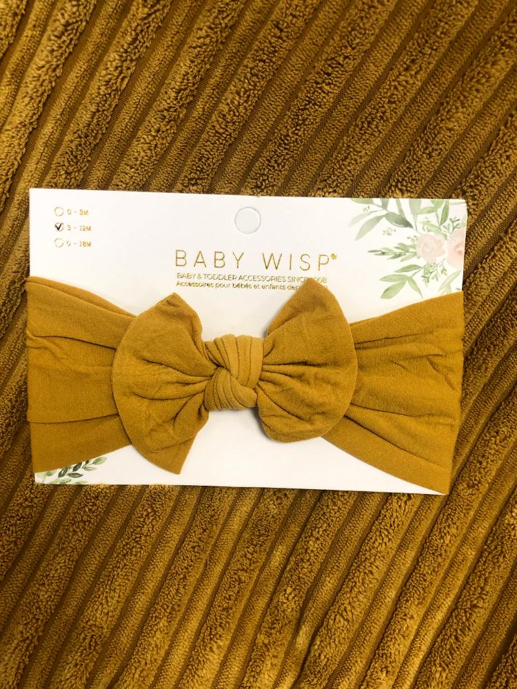 Baby Wisp - Baby & Little Girls Large Bow Headband - Mustard / Yellow - Stylemykid.com