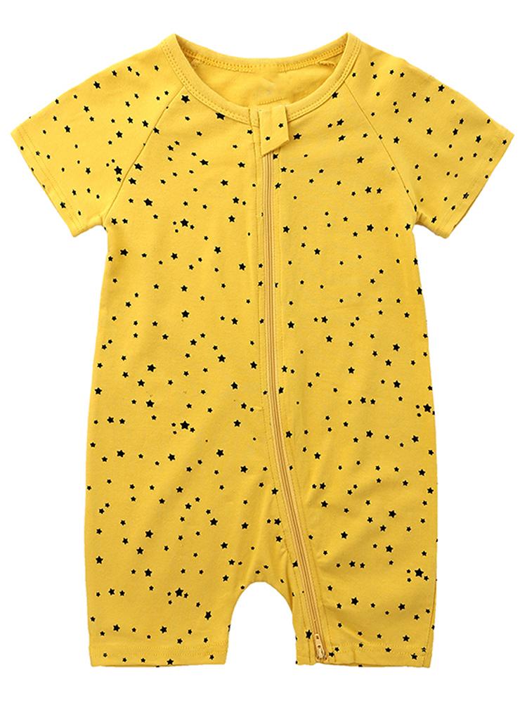 Mustard Stars Baby Zip Sleepsuit Romper - SHORT SLEEVED - Stylemykid.com