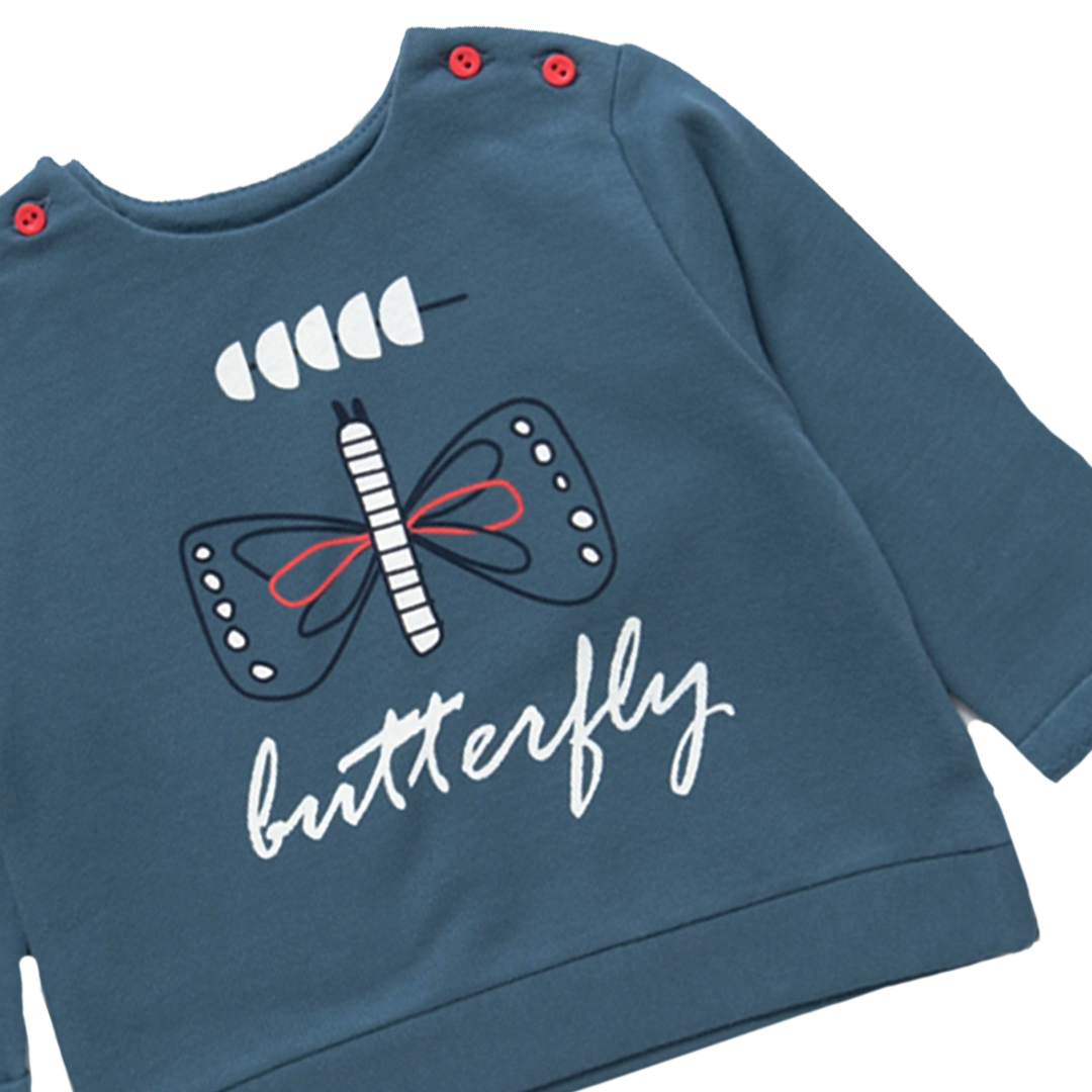 Artie - My Little Butterfly - Blue French Terry Baby Jumper 3-9 months - Stylemykid.com