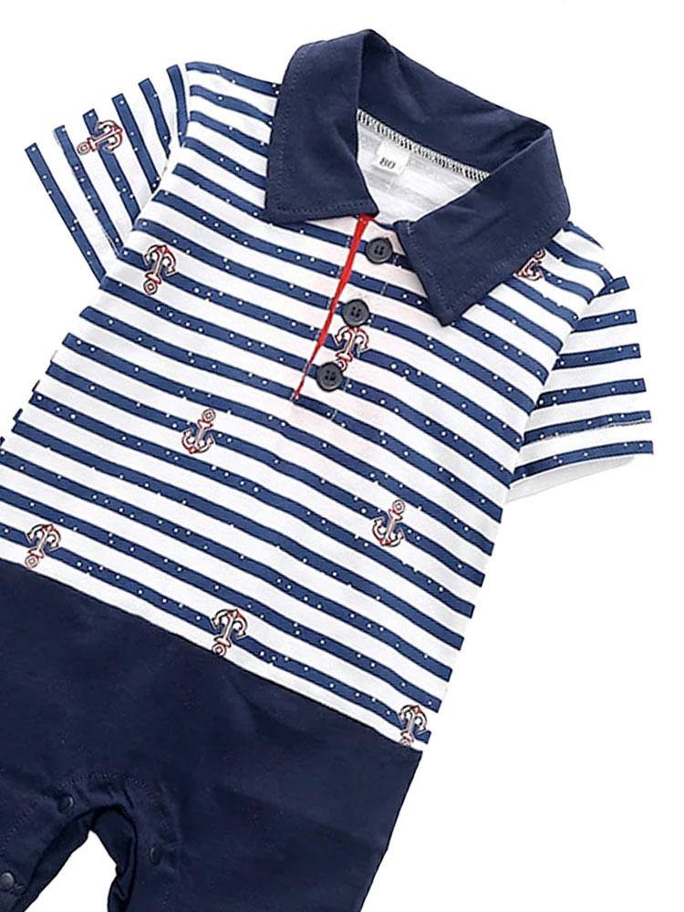 Nautical Stripey Romper - Polo Shirt Style Navy and White All-In-One 0-6 months - Stylemykid.com