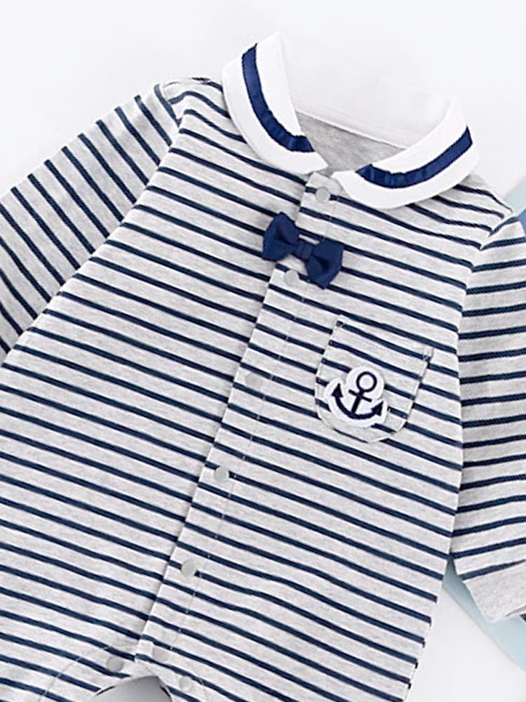 Navy Stripes & Bow - Gorgeous Striped Onesie Sleepsuit 9 to 12 months - Stylemykid.com