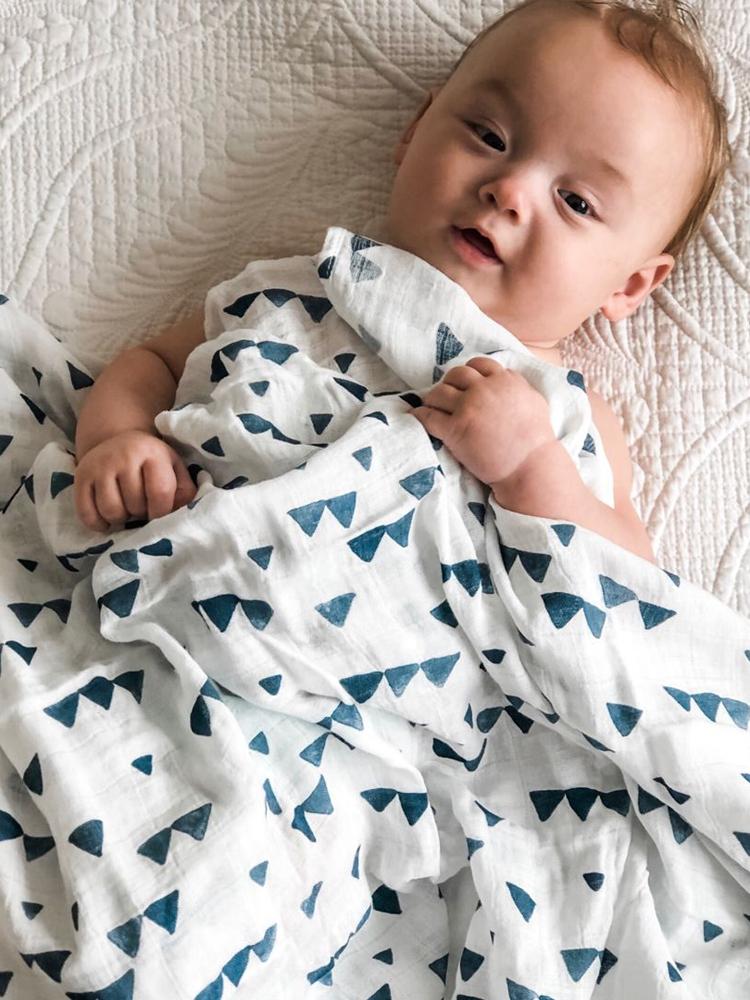 Hat And Swaddle Blanket Hello World Set For New Born By Lulujo Navy Triangles