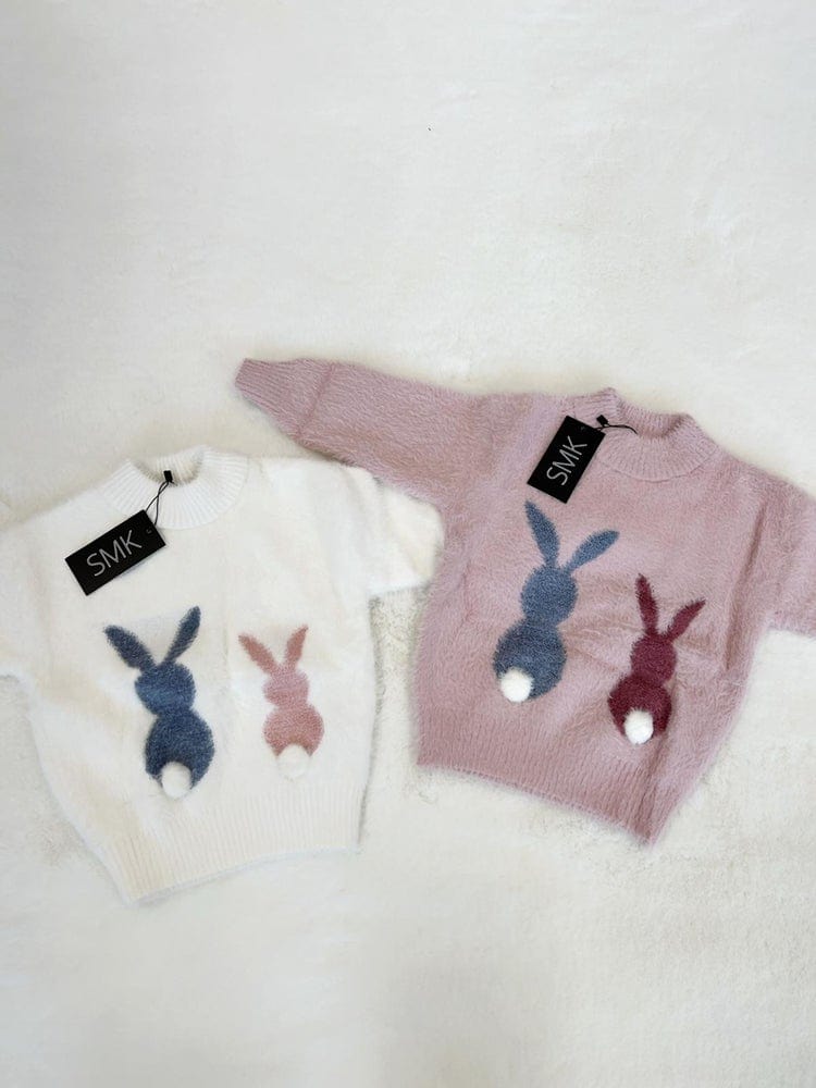 Girls Angora Fluffy Bunnies Jumper - Pink with faux fur bunny tail - Stylemykid.com