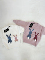 Girls Angora Fluffy Bunnies Jumper - White with faux fur bunny tail - Stylemykid.com