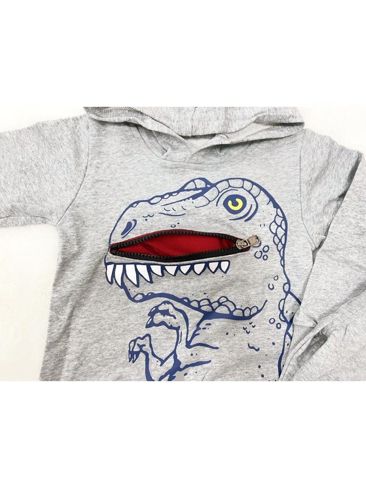 T Rex Zip Mouth and Spikes Dinosaur Hoodie & Joggers - 2 Piece Outfit - Grey 9m to 4Y - Stylemykid.com