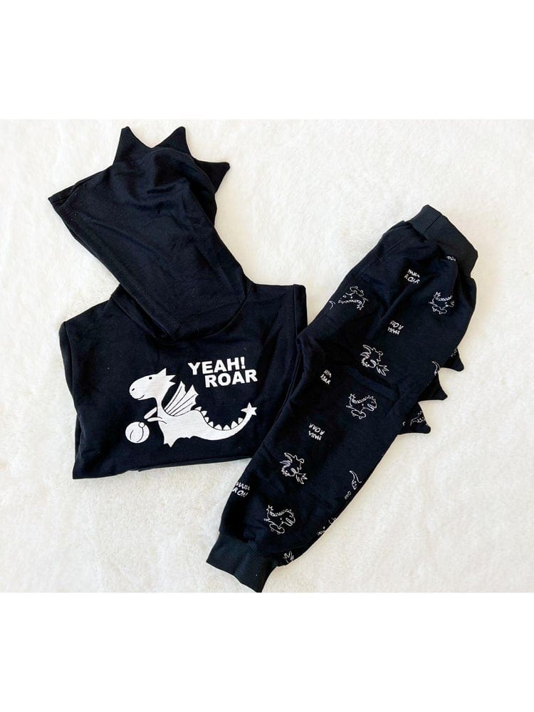 Yeah Roar! Dinosaur Spikes Hoodie & Pants - 2 Piece Boys Outfit - Black and White - 1-5Y - Stylemykid.com