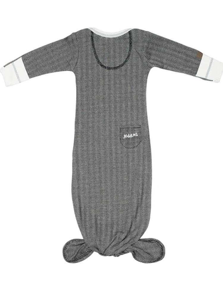 Juddlies - Newborn Organic Knotted Baby Nightgown with Hand Cuffs - Bear Black - Cottage Collection - Stylemykid.com