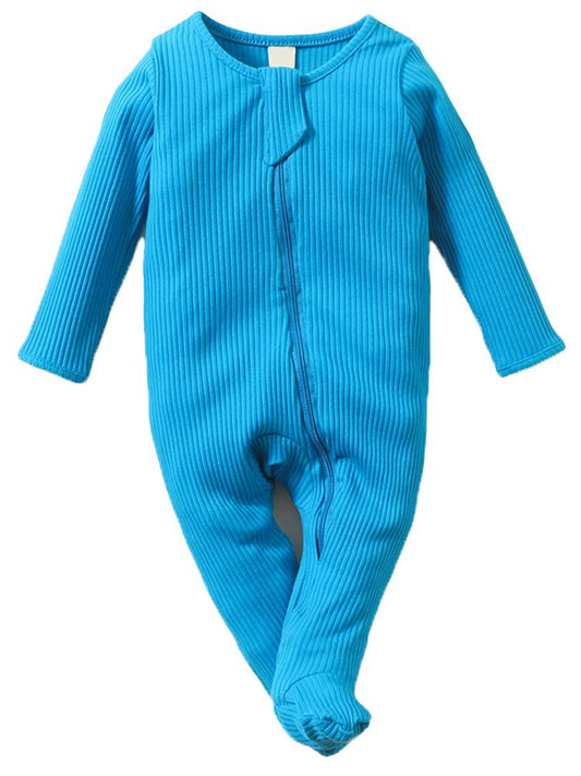 Bright Blue Footed Ribbed Baby Zip Sleepsuit - 0 to 6 months - Stylemykid.com