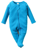 Bright Blue Footed Ribbed Baby Zip Sleepsuit - 0 to 6 months - Stylemykid.com