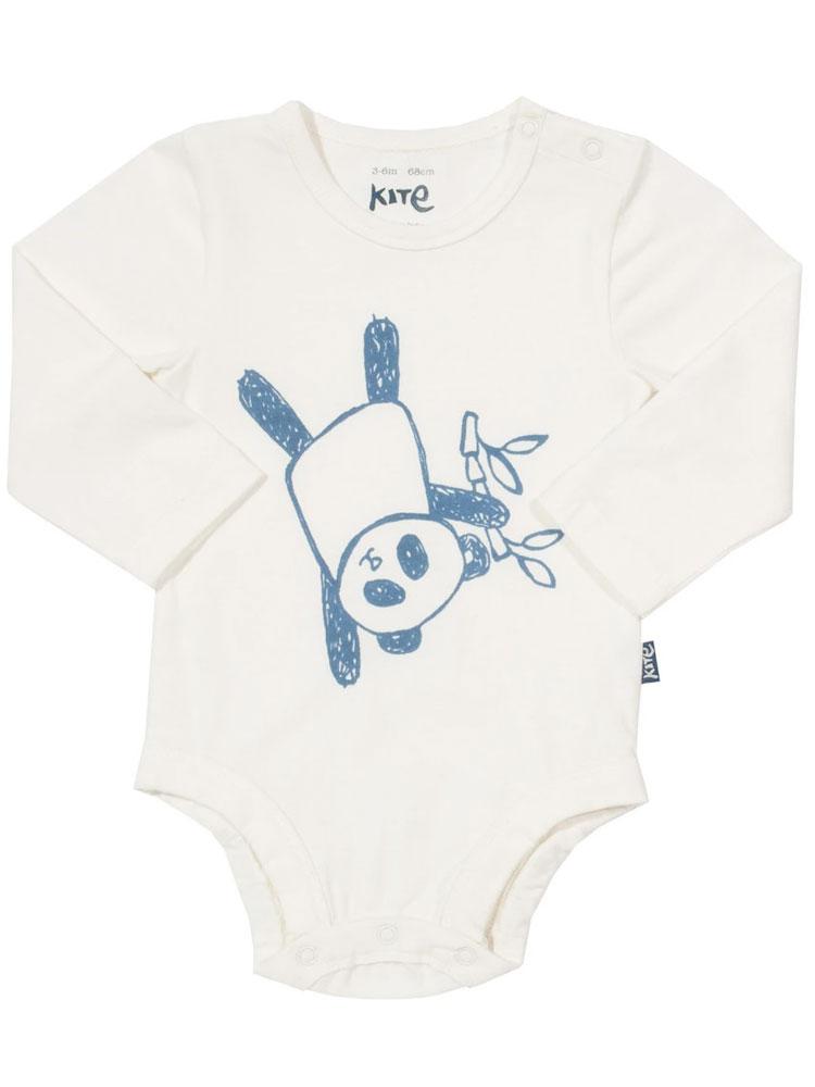 KITE Organic Panda Newborn Long Sleeve White Bodysuit - Newborn - Stylemykid.com