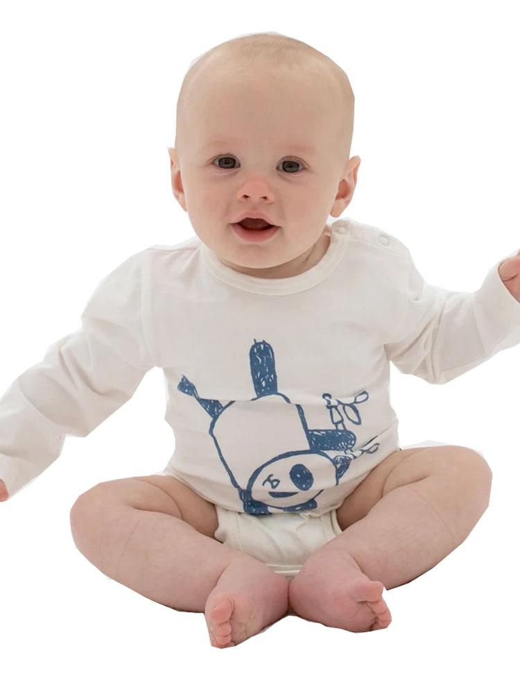 KITE Organic Panda Newborn Long Sleeve White Bodysuit - Newborn - Stylemykid.com