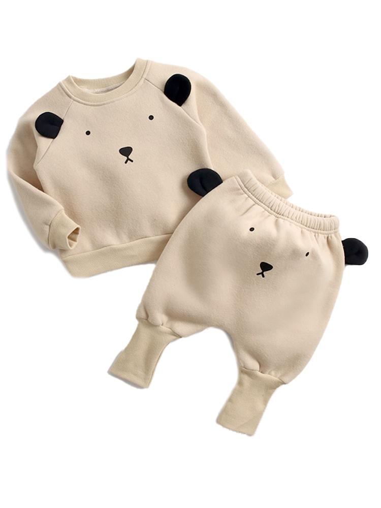 Panda Pop - Baby/Toddler 2 Piece Long Sleeve Top & Bottoms Outfit with Panda Ears - Cream 9M to 3Y - Stylemykid.com