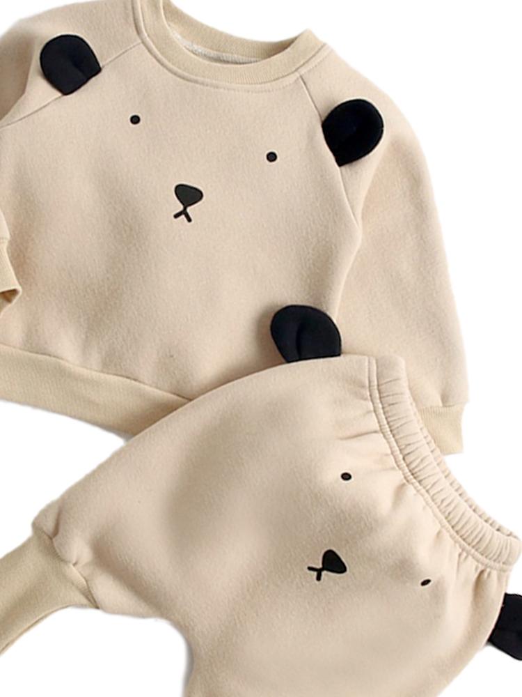 Panda Pop - Baby/Toddler 2 Piece Long Sleeve Top & Bottoms Outfit with Panda Ears - Cream 9M to 3Y - Stylemykid.com