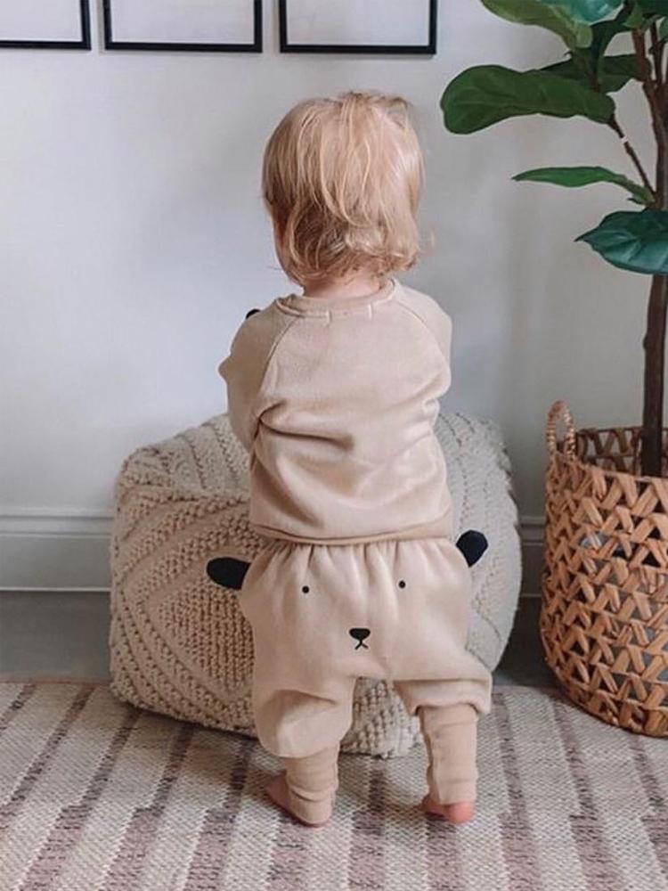 Panda Pop - Baby/Toddler 2 Piece Long Sleeve Top & Bottoms Outfit with Panda Ears - Cream 9M to 3Y - Stylemykid.com