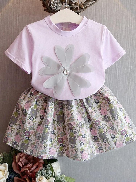 Girls Pastel Floral Top and Tutu Skirt Set in 5 to 7 Years - Stylemykid.com