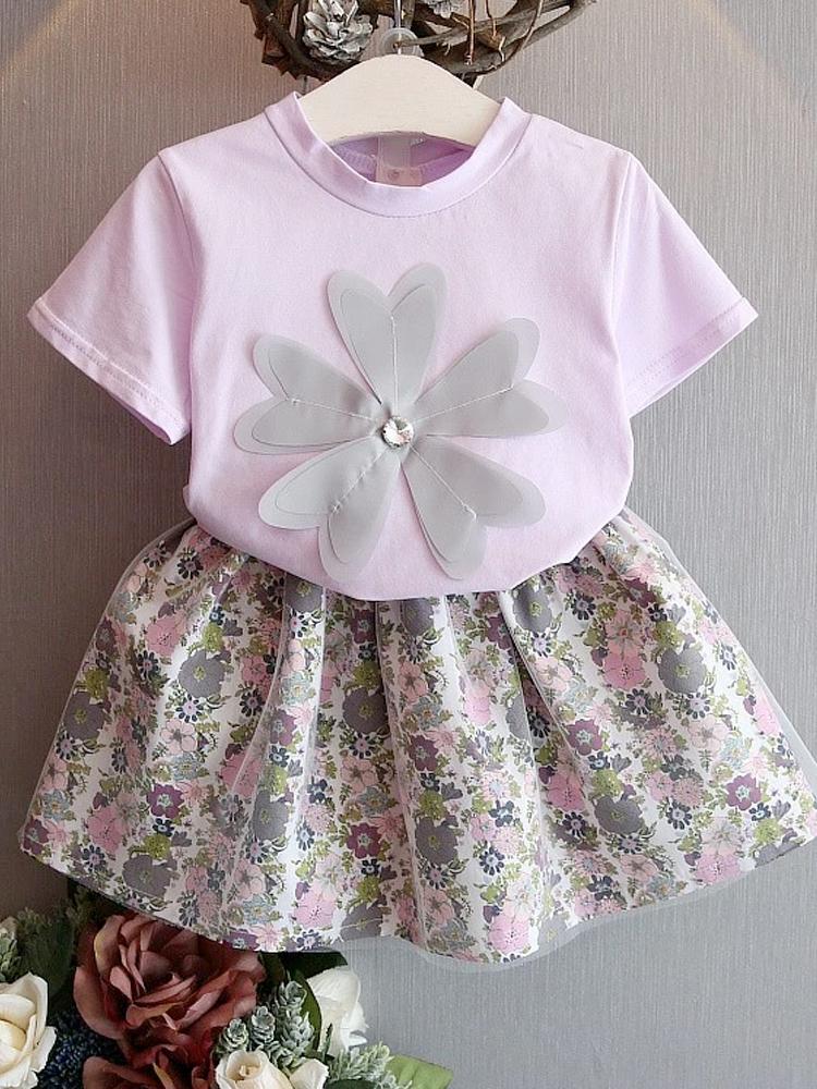 Girls Pastel Floral Top and Tutu Skirt Set in 5 to 7 Years - Stylemykid.com