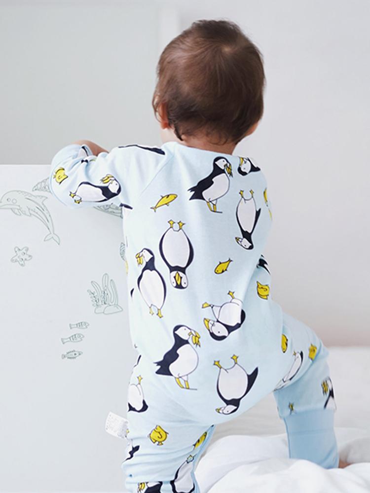 Playful Puffins Baby Zip Sleepsuit with Hand & Feet Cuffs (9-12M ONLY) - Stylemykid.com