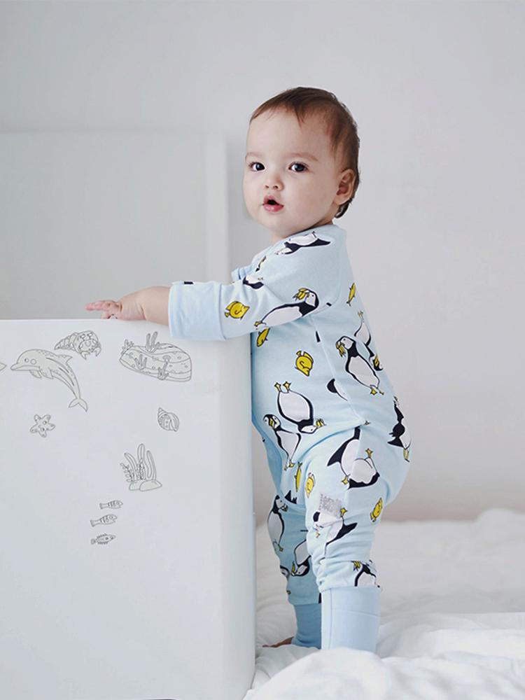 Playful Puffins Baby Zip Sleepsuit with Hand & Feet Cuffs (9-12M ONLY) - Stylemykid.com