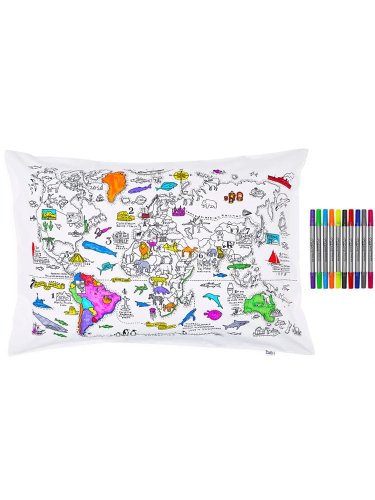 eatsleepdoodle - Pillowcase Colour and Learn - World Map - Stylemykid.com