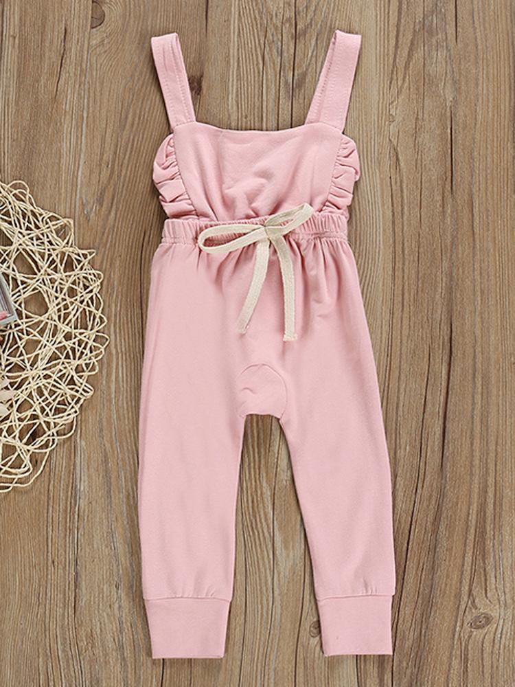 Pink Frill & Shoelace Tie Dungarees Girls Playsuit - Stylemykid.com