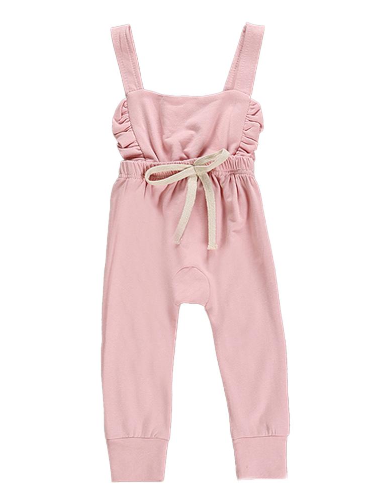 Pink Frill & Shoelace Tie Dungarees Girls Playsuit - Stylemykid.com