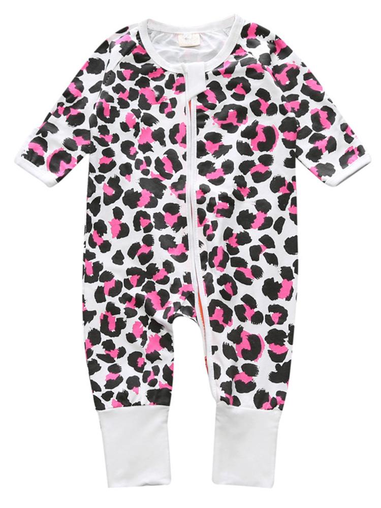Pink Leopard - Baby Zip Sleepsuit with Turnover Hand & Feet Cuffs - Stylemykid.com