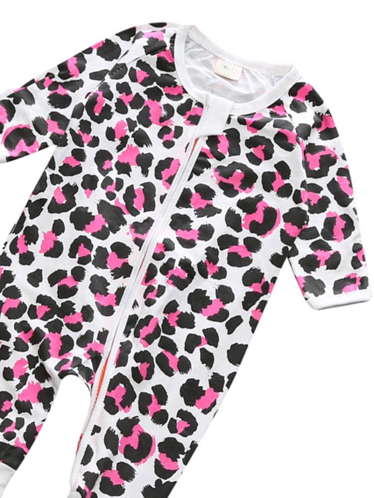Pink Leopard - Baby Zip Sleepsuit with Turnover Hand & Feet Cuffs - Stylemykid.com