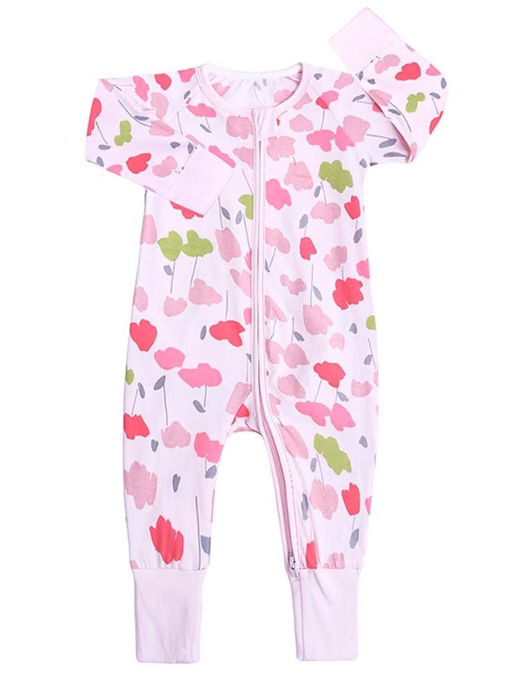 Pink Pansies - Pink Baby Zip Sleepsuit with Hand & Feet Cuffs - Stylemykid.com