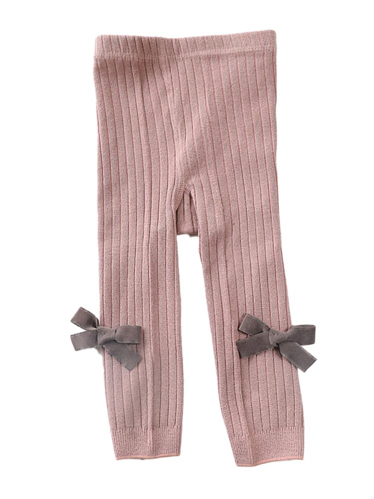 Dusky Pink Ribbon Bow Ribbed Footless Girls Tights/ Leggings - Stylemykid.com