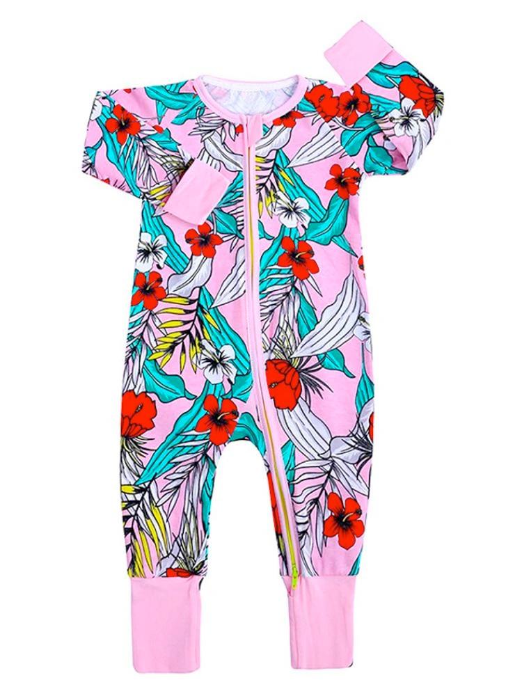Pink Tulips Baby Zip Sleepsuit with Hand & Feet Cuffs - Stylemykid.com