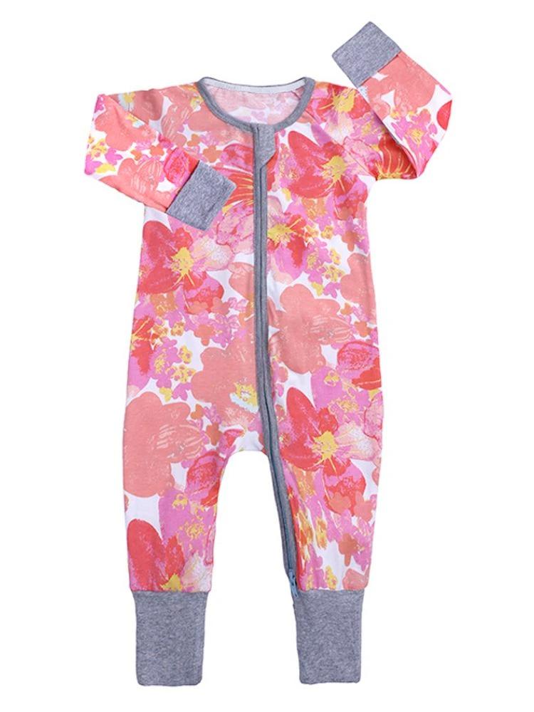 Pink Wild Flowers Baby Zip Sleepsuit with Hand & Feet Cuffs - Stylemykid.com