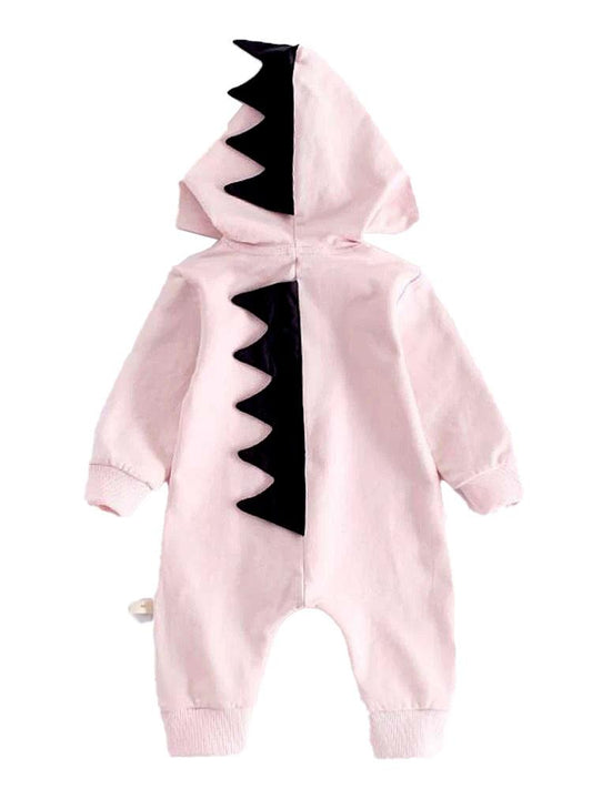 Pale Pink Dinosaur Baby Hooded Onesie With Dark Spikes From 3 Months - Stylemykid.com