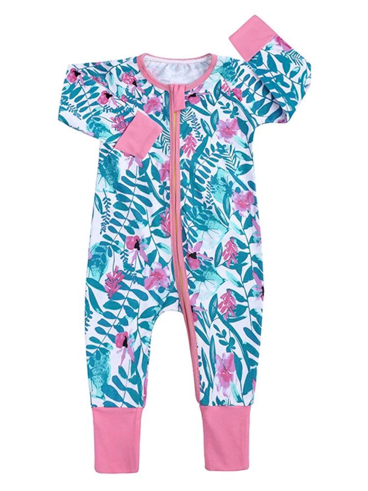 Pink Petals Baby Zip Sleepsuit with Hand & Feet Cuffs - Stylemykid.com