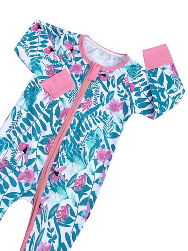 Pink Petals Baby Zip Sleepsuit with Hand & Feet Cuffs - Stylemykid.com