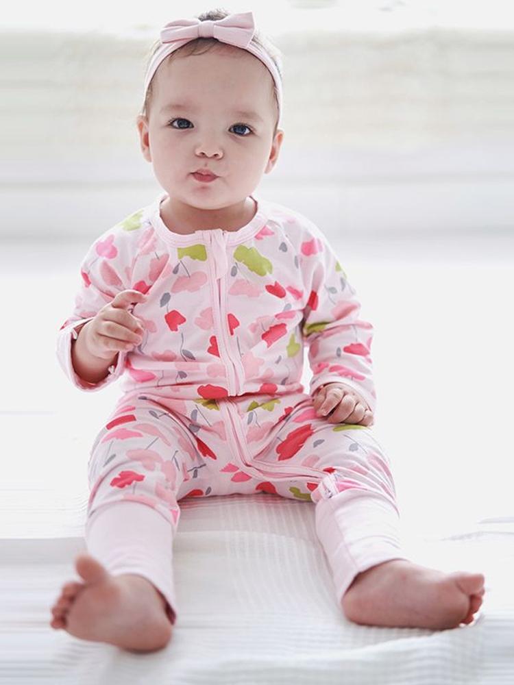 Pink Pansies - Pink Baby Zip Sleepsuit with Hand & Feet Cuffs - Stylemykid.com