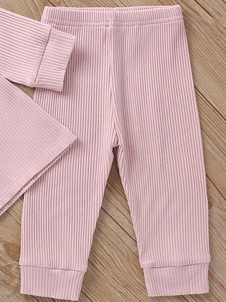 Baby Pink Matching 2 Piece Ribbed Button Top & Bottoms Lounge Outfit 6 to 9 months - Stylemykid.com