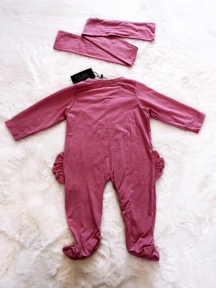 Pink Baby Ruffle Footed Sleepsuit with Matching Headband 9 to 18 months - Stylemykid.com