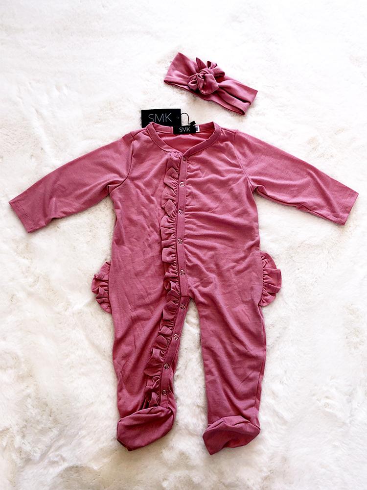 Pink Baby Ruffle Footed Sleepsuit with Matching Headband 9 to 18 months - Stylemykid.com