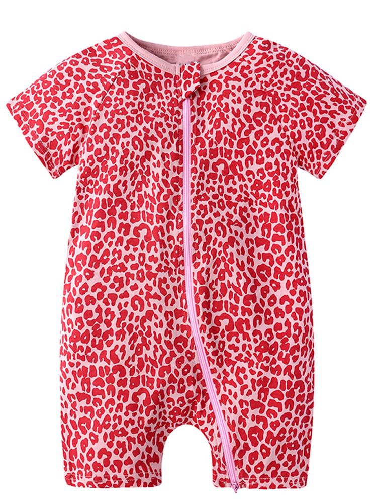 Pink Leopard Baby Zip Sleepsuit Romper - SHORT SLEEVED - Stylemykid.com