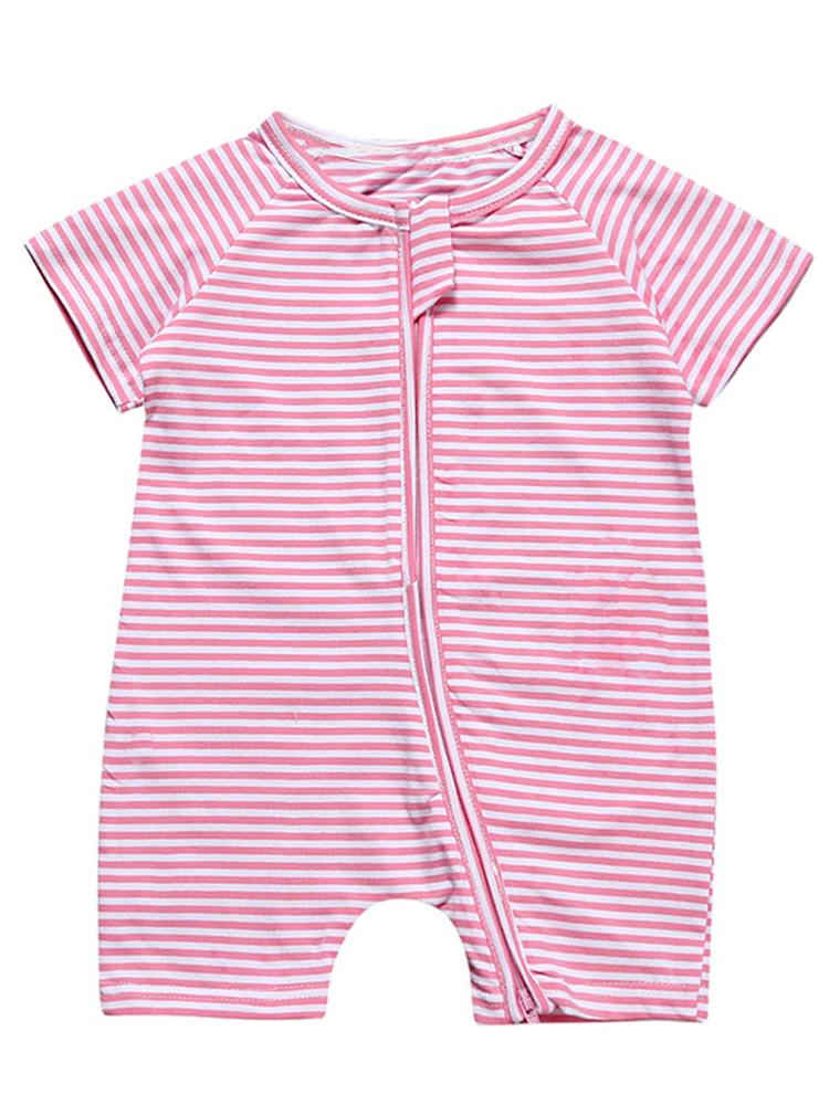 Pink Stripes Baby Zip Sleepsuit Romper - SHORT SLEEVED - Stylemykid.com