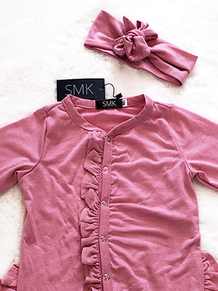 Pink Baby Ruffle Footed Sleepsuit with Matching Headband 9 to 18 months - Stylemykid.com