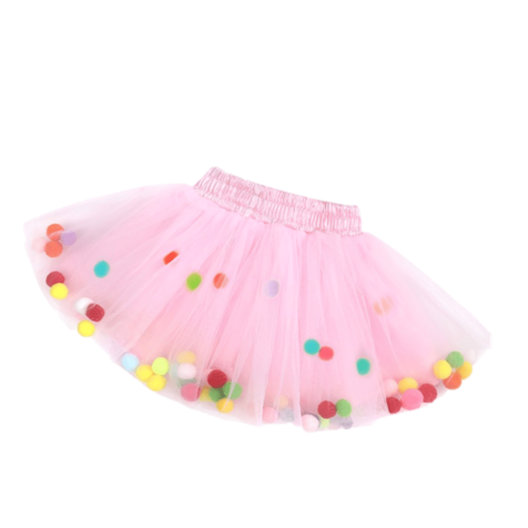 Girls Tulle Pom Pom Tutu Skirt Pink