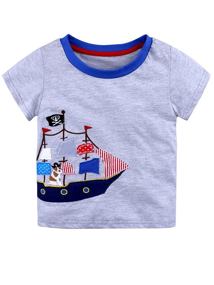 Pirate Pooch Short Sleeve T-Shirt - Grey and Blue - Stylemykid.com